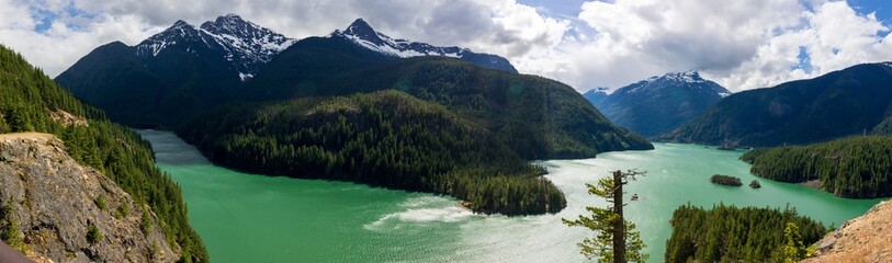 Diablo Lake reservoir and cliff at North Cascades National Park Summer in Washington State during summer. Panorama landscape. © Daniel