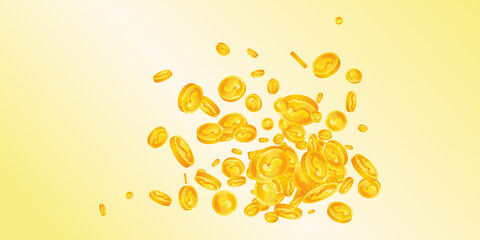 American dollar coins falling. Flawless scattered USD coins. USA money. Alluring jackpot, wealth or success concept. Vector illustration.