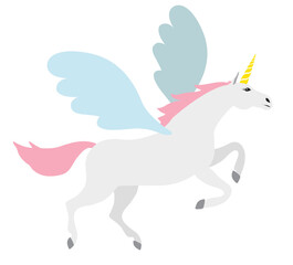 Vector flat cartoon pegasus unicorn isolated on white background