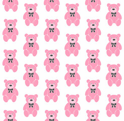 Vector seamless pattern of hand drawn doodle sketch pink teddy bear toy isolated on white background