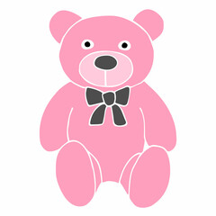 Vector hand drawn doodle sketch pink teddy bear toy isolated on white background