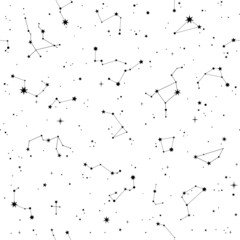seamless monochrome pattern of constellations and stars