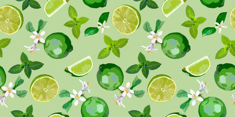 Mint and lime vector seamless pattern