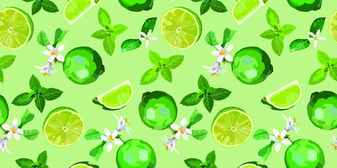 Mint and lime vector seamless pattern