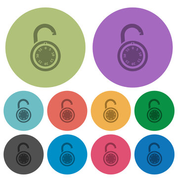 Unlocked round combination lock color darker flat icons