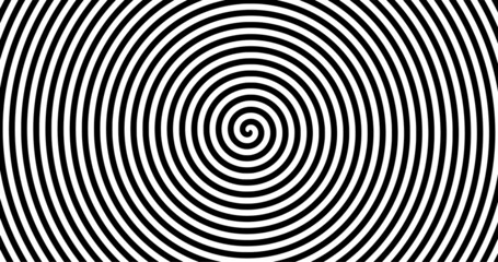 Black and white spiral hypnotic background. Hypnosis spiral design pattern. Optical illusion style design.