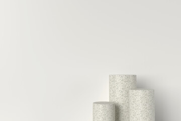 Simple terrazzo cylinder podium set with off white background, 3d illustration