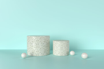 Two cylinder stand with balls and pastel background. 3d rendering