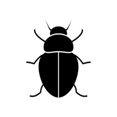 The silhouette of a beetle of the coleoptera family is black on a white background.
