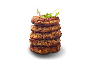 Stacked lentil's vegan  homemade patties, isolated on a white.