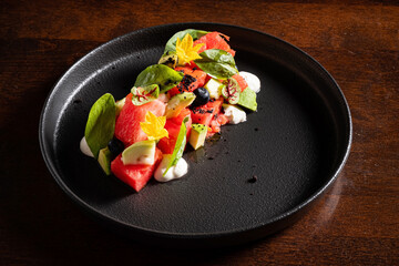 Tomato and Watermelon Salad with Feta and balsamic sauce