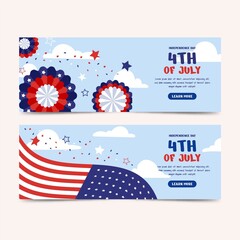 Hand Drawn 4th July Independence Day Banners Set