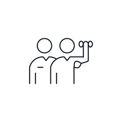 Injured person doing rehab with a physical therapist thin line icon stock illustration.