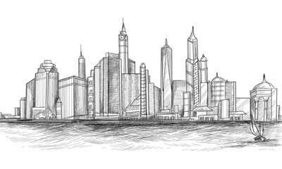 Hand Draw City Skyline Sketch