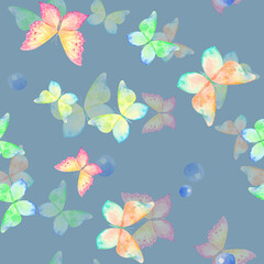 seamless pattern of beautiful butterflies illustration on blue background