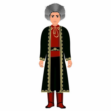 Men's folk national Bashkir costume. Vector illustration
