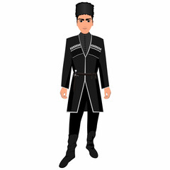 Men's folk national Chechen costume. Vector illustration