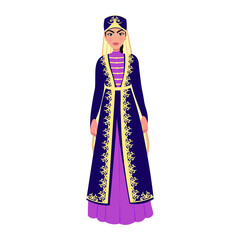 Woman in folk national Chechen costume. Vector illustration
