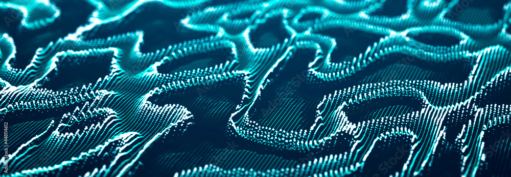 Poster Big Data visualization. Data technology illustration. Science background. 3D