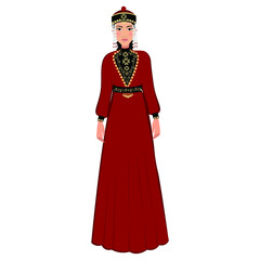 Woman in folk national Kalmyk costume. Vector illustration