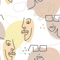 Face line pattern Abstract drawing seamless print