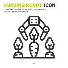 Farming robot icon vector with outline style isolated on white background. Vector illustration robot arm sign symbol icon concept for digital farming, technology, industry, agriculture and all project