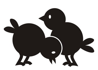 Two chicken, black silhouette, vector icon