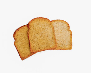 crispy toast on white background