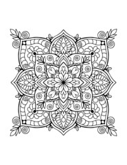 Ornamental mandala adult coloring book page, mandala tattoo design