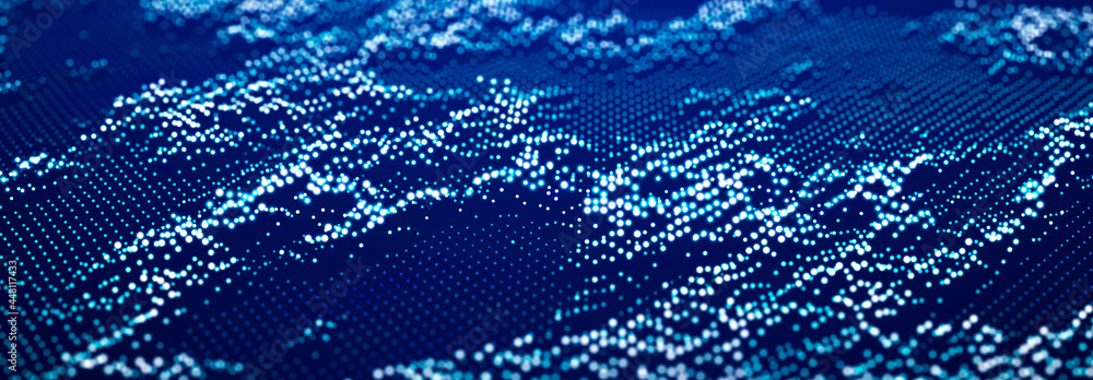 Poster Big Data visualization. Data technology illustration. Science background. 3D