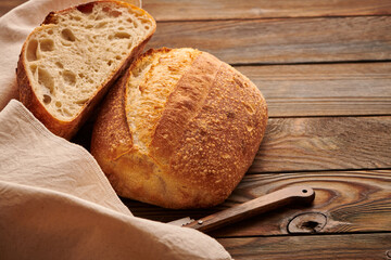 Homemade tartine bread on wooden table