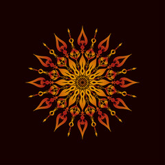 Round gradient mandala on a dark background. Vector Mandala with floral motif. yoga templates