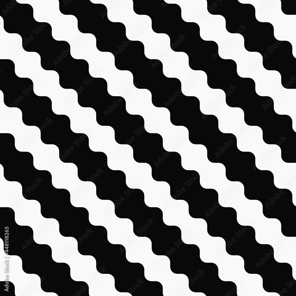 Poster Diagonal rounded stripes. Vector seamless black lines.