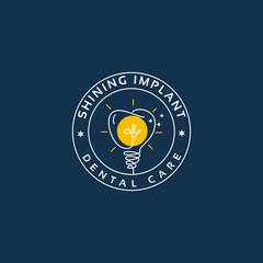 shining implant dental care logo, awesome dental implant office with stamp style and bulb as tooth vector