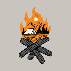 Camping adventure and camp fire graphic illustration vector art t-shirt design