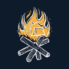 Camping adventure and camp fire graphic illustration vector art t-shirt design