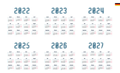German Calendar for 2022, 2023, 2024, 2025, 2026, 2027. Week starts on Monday