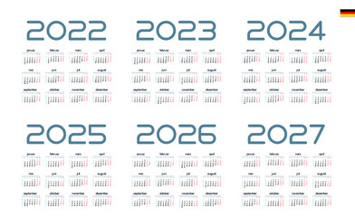 German Calendar for 2022, 2023, 2024, 2025, 2026, 2027. Week starts on Monday