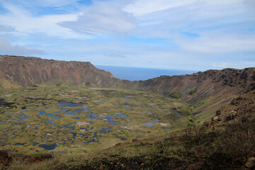 Rano Kau volcano caldera, Easter Island, Rapa Nui, Polynesia, Chile, South America