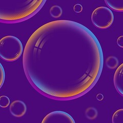 soap bubbles on purple background varied