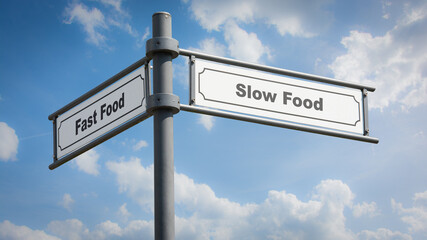 Fototapeta na wymiar Street Sign Slow versus Fast Food