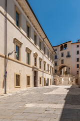 Fototapeta na wymiar A glimpse of the ancient Piazza Pianciani in the historic center of Spoleto, Italy