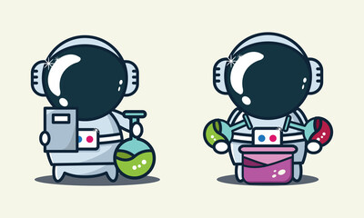 
cute astronaut is doing an experiment