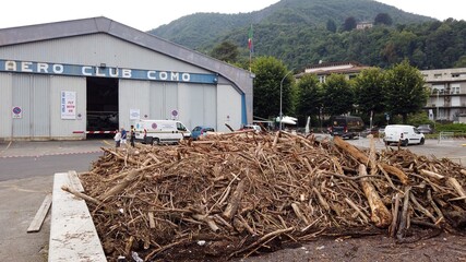 Europe, Italy, Como, July 2021  extensive damage after the flood in Como - Lake Como is full of...