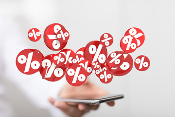 Sales icons floating in the air 3D rendering