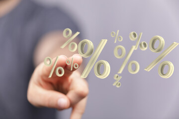 percent shopping digital in hand 3d..