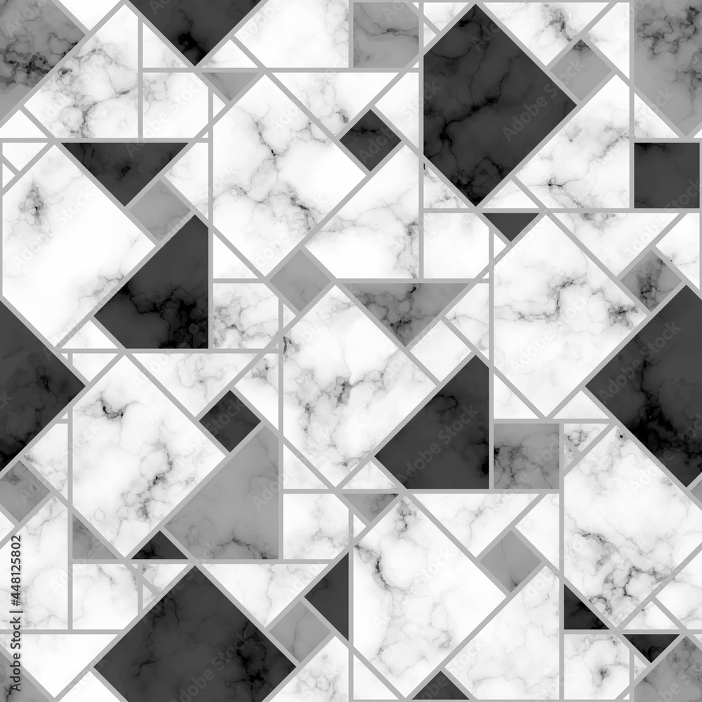 Poster marble seamless pattern. repeating white and black marble texture. geometry floor. mosaic background