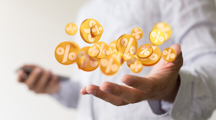  touching sales icons with a as 3D rendering