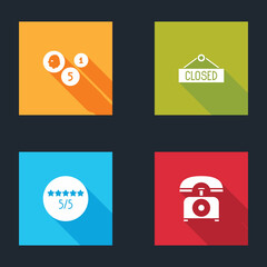 Set Coin money, Hanging sign with Closed, Consumer or customer product rating and Telephone icon. Vector