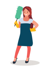 A woman does the cleaning. Vector illustration.